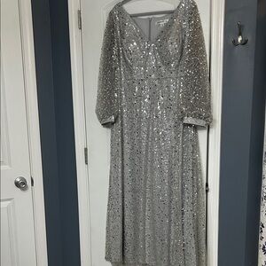 Ever Pretty Elegant Silver Sequin Dress With Sheer Sleeves
